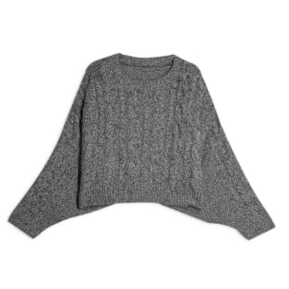 Topshop Navy Blue Crop Chunky Cable Knit Sweater - Picture 3 of 12